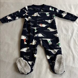 Carters Onesie Pajamas, Blue White Dinosaur, Grip Feet, Fleece, PJs, Boys 18 Mo
